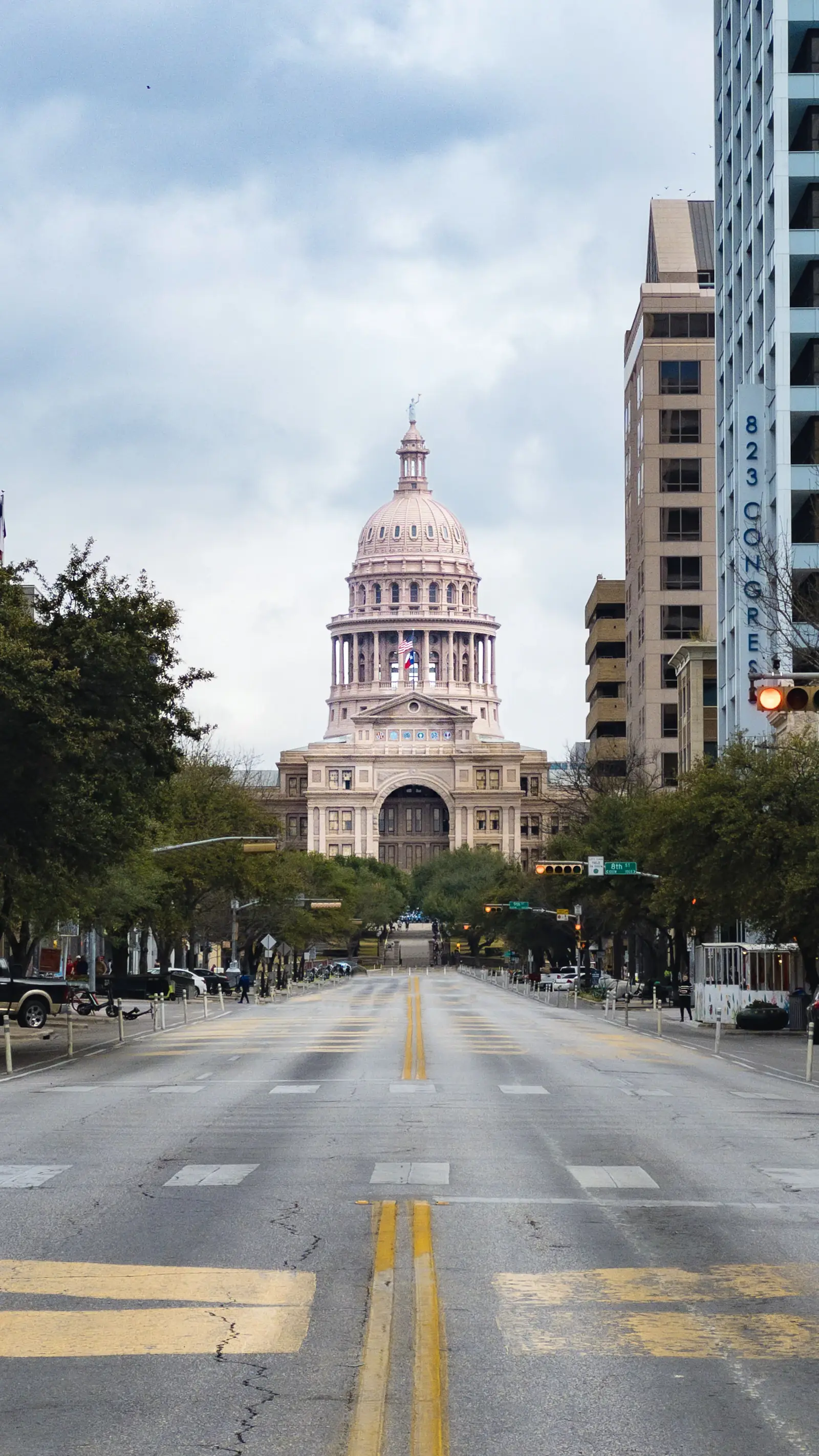 Congress Avenue in downtown Austin leading up to the Texas State Capitol