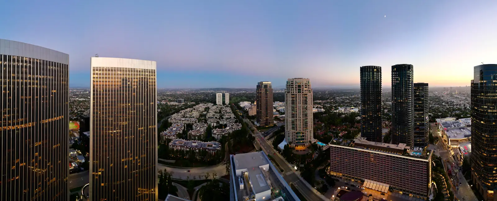 Aerial view of the Century City office towers on the Westside