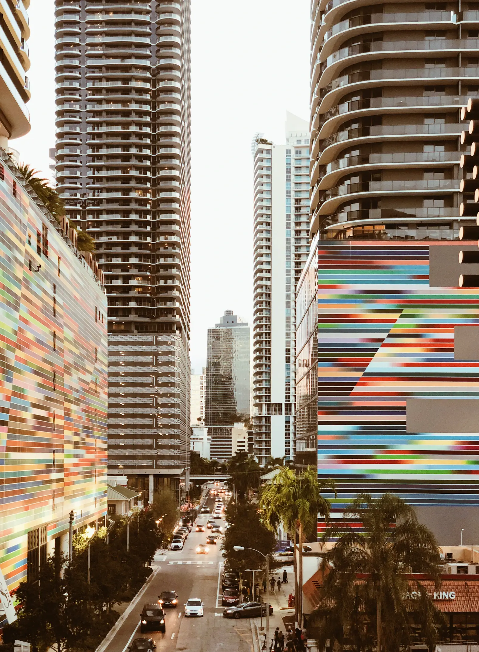Street in Brickell lined with glass office towers