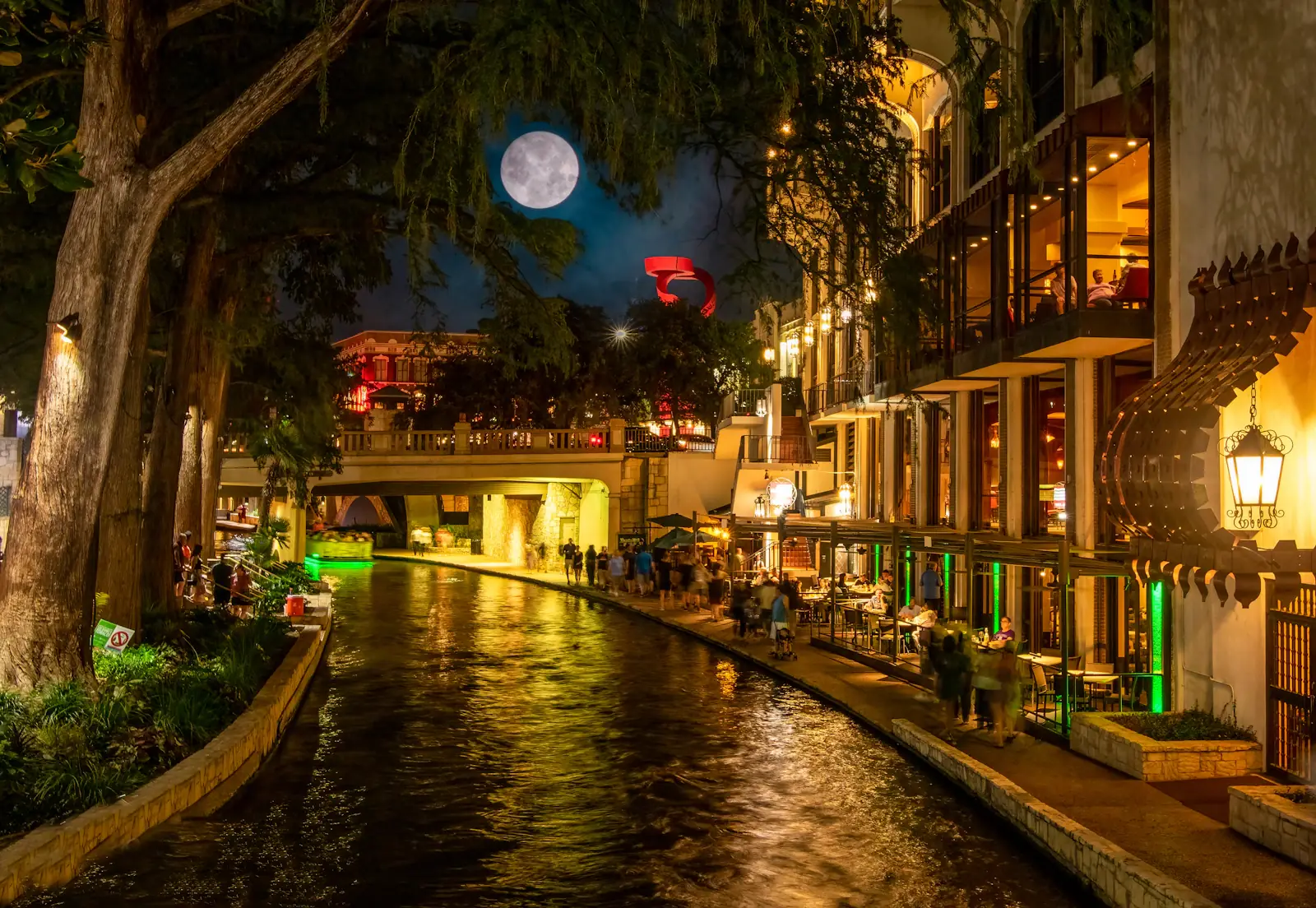 San Antonio River Walk lit up at night