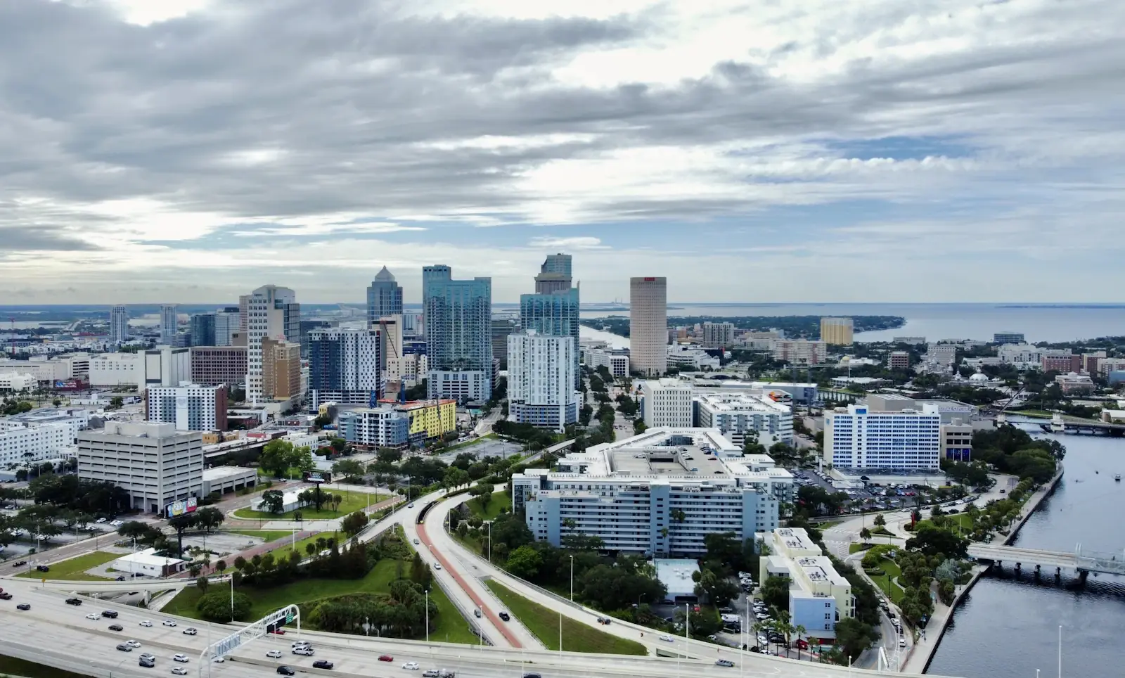 Aerial view of the office towers in downtown Tampa
